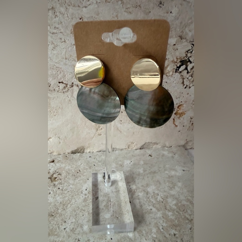 Elegant Gold & Gray Mother of Pearl Statement Earrings |  Modern Glam